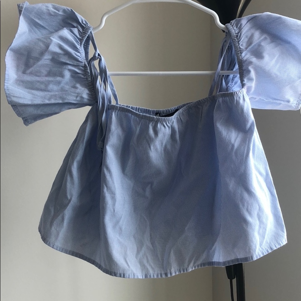 Light blue strapless top